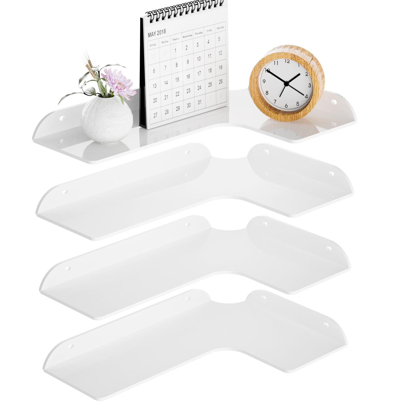 8×11.8 Inch Corner Shelf Wall Mount Set of 4, White Acrylic Corner Floating S…