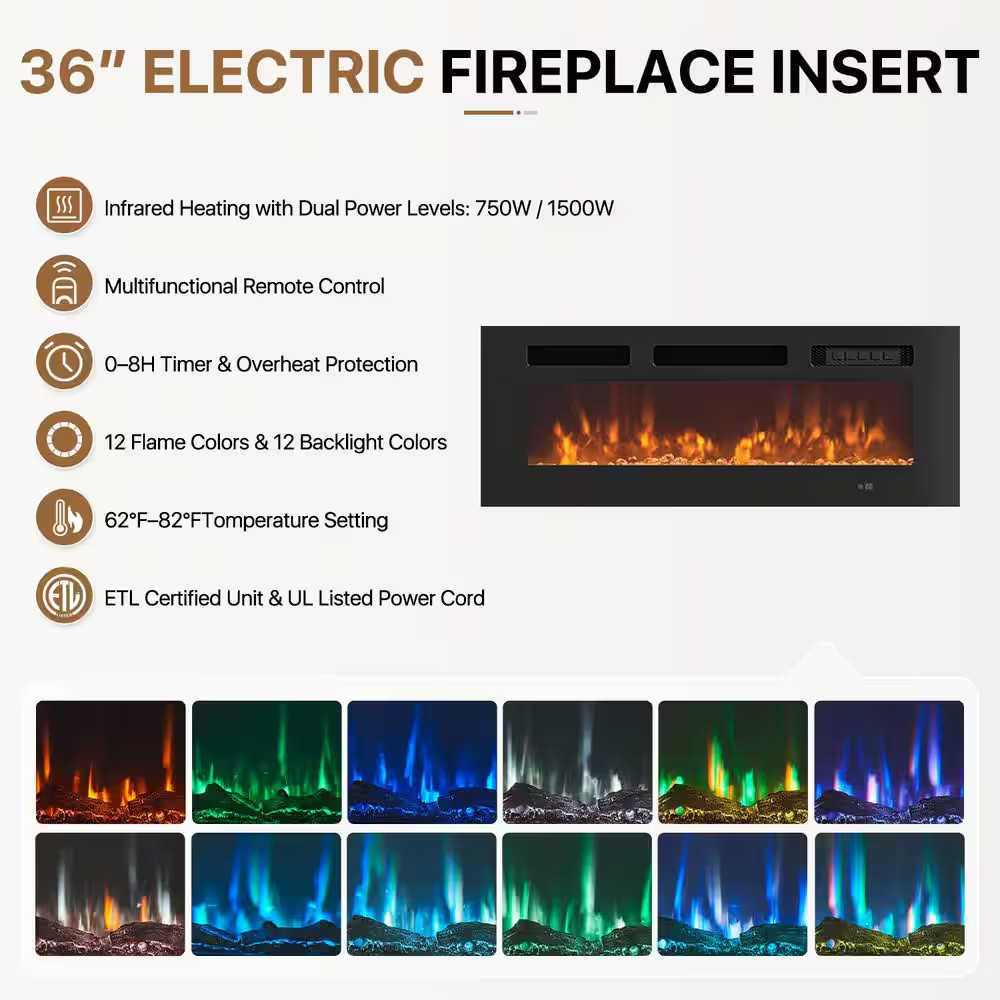 70 In. Wall Mount Modern Electric Fireplace TV Stand with Open Storage Shelves i