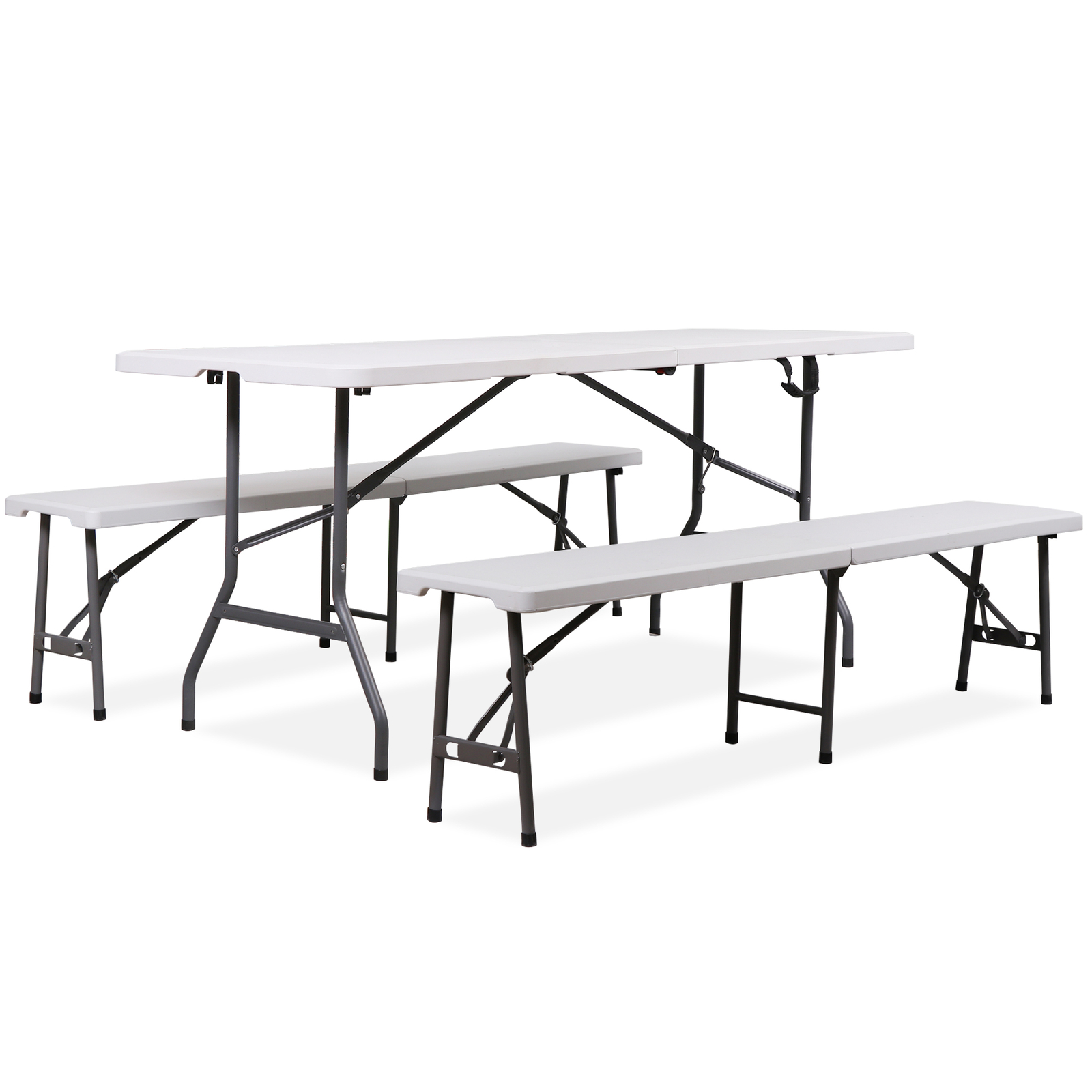 6 ft Plastic Folding Table Set with 2 Benches, camping Table for Party Picnic