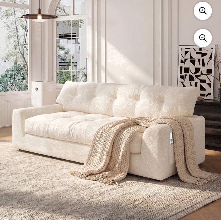 Beige Boucle Extra Deep Seat 3-Seater Sofa, Track Arms, Cushion Back