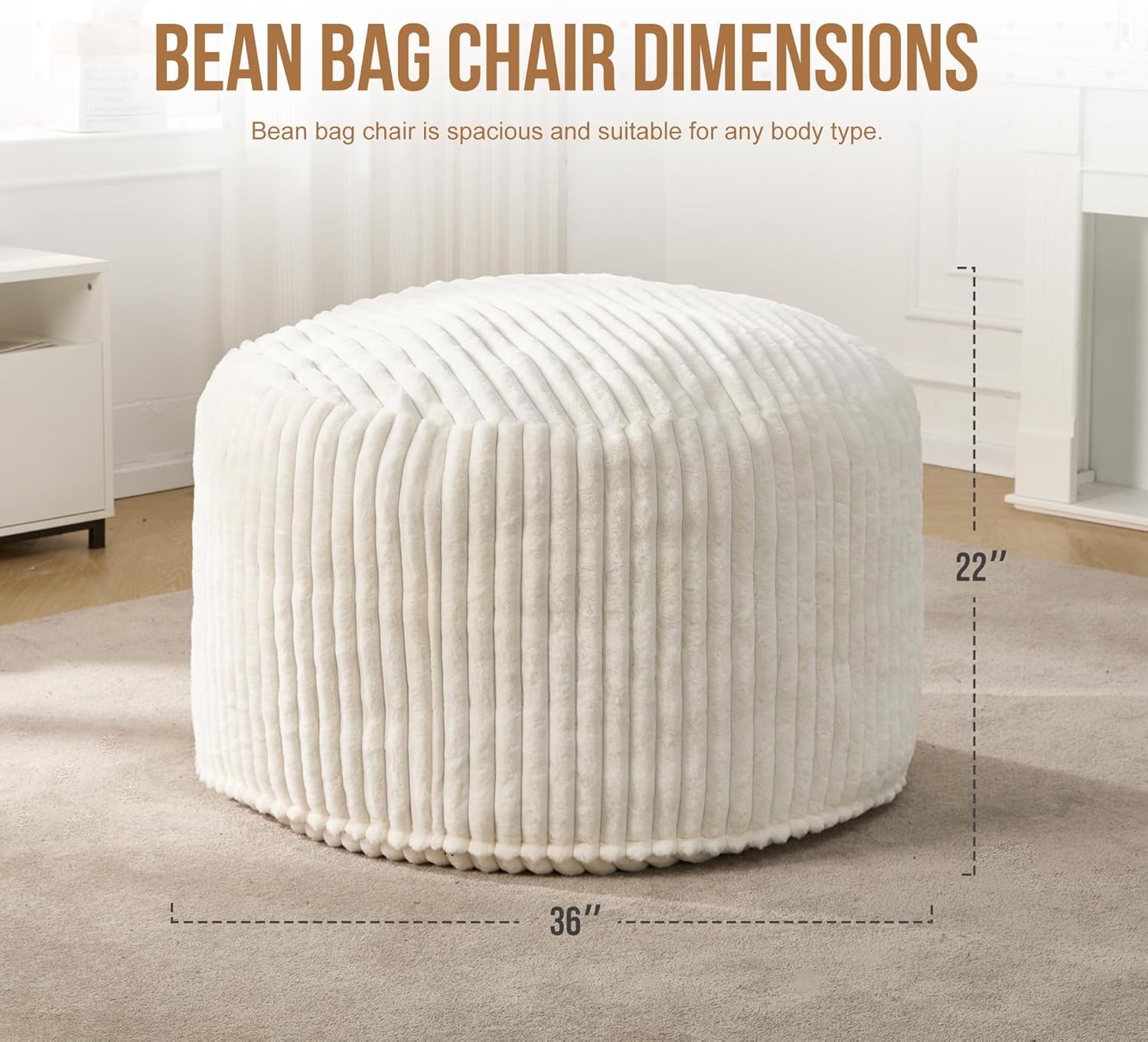 vulnerableHobestluk 3-foot Adult Bean Bag – White (36″ x 36″ x 22″)