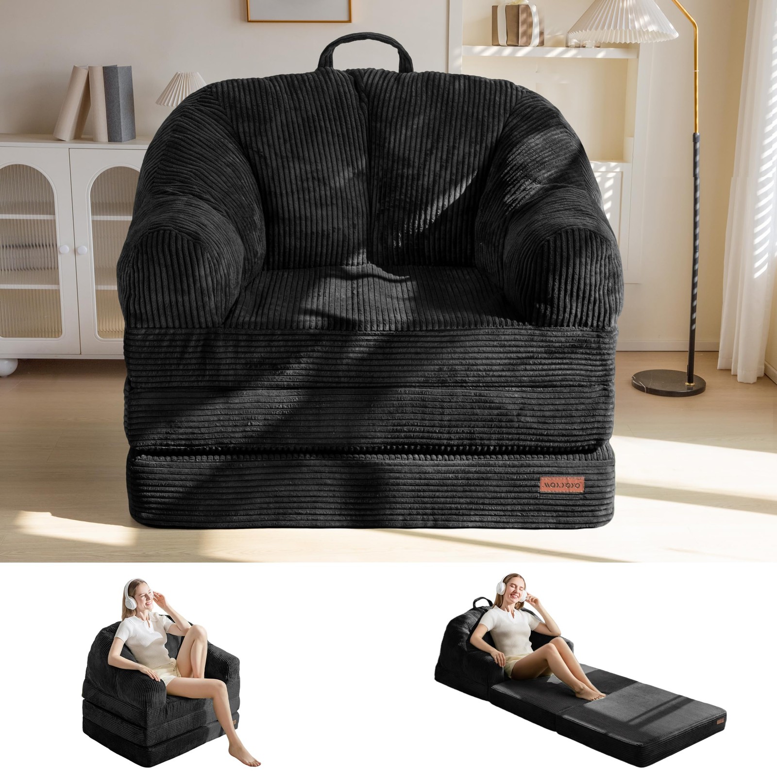MAXYOYO Folding Sofa Bed with Backrest, Boneless Fold Out Couch Large, Black