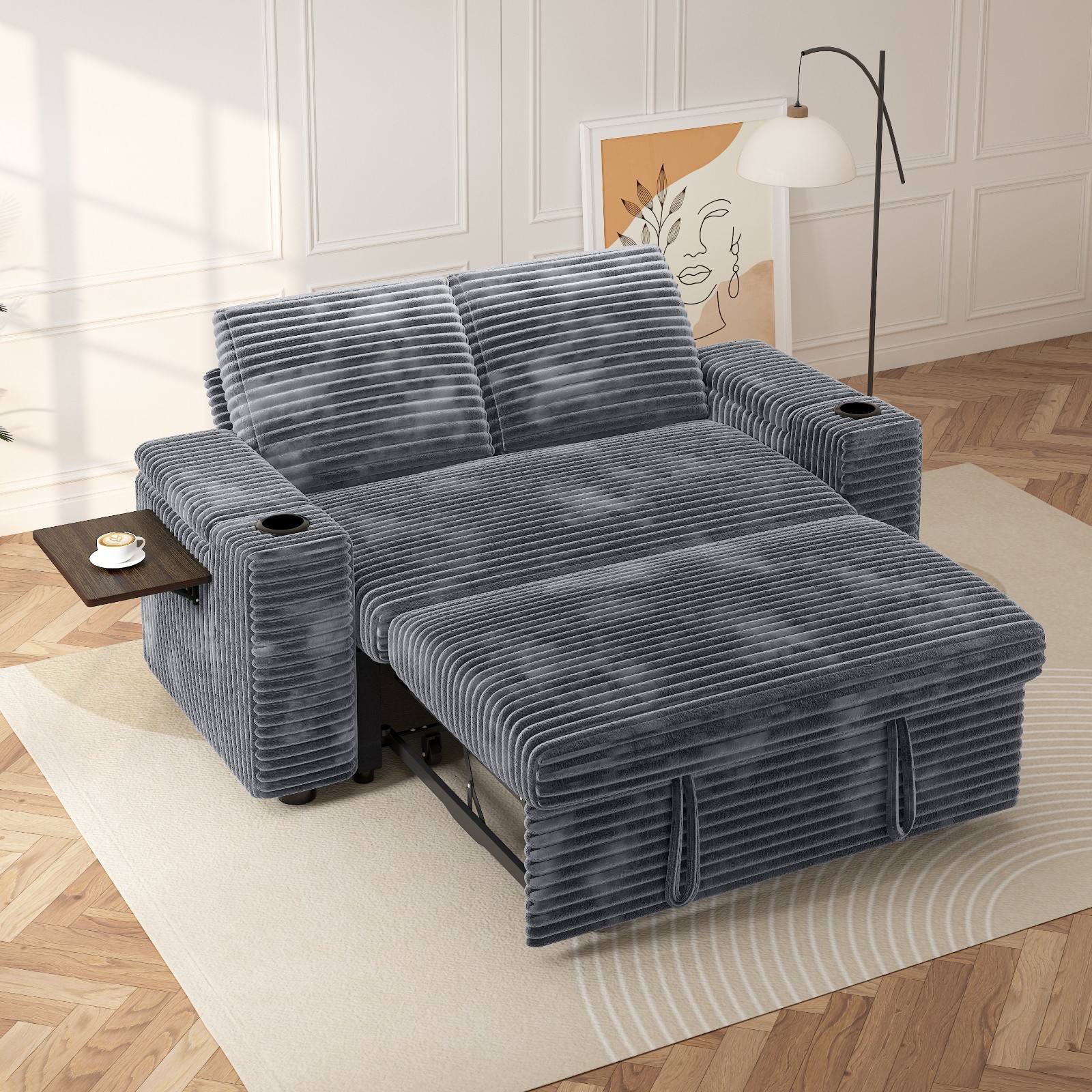 65″ Folding Sofa Bed 3-in-1 Convertible Couch with USB Ports Tool Free Assembly
