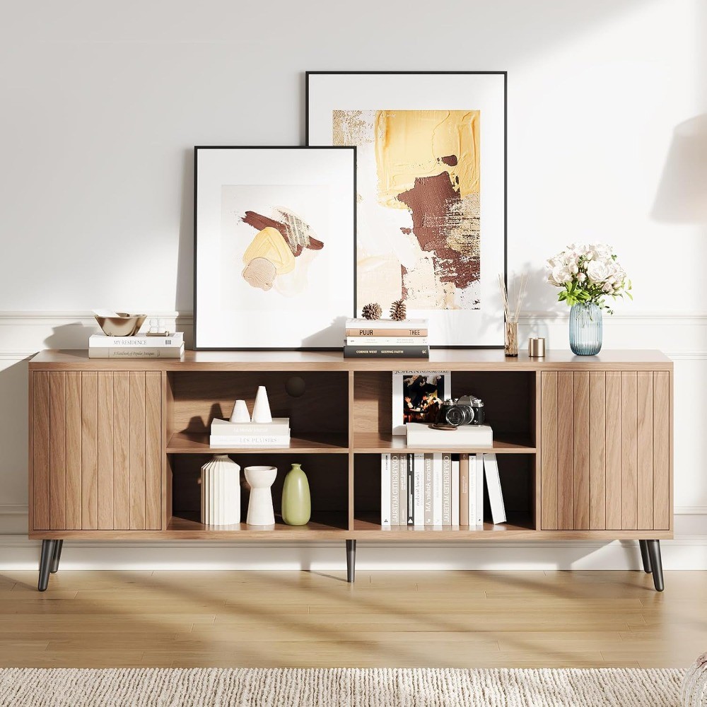 TV Stand For Up To 75″ TVs Mid Century Modern Entertainment Center Media Console