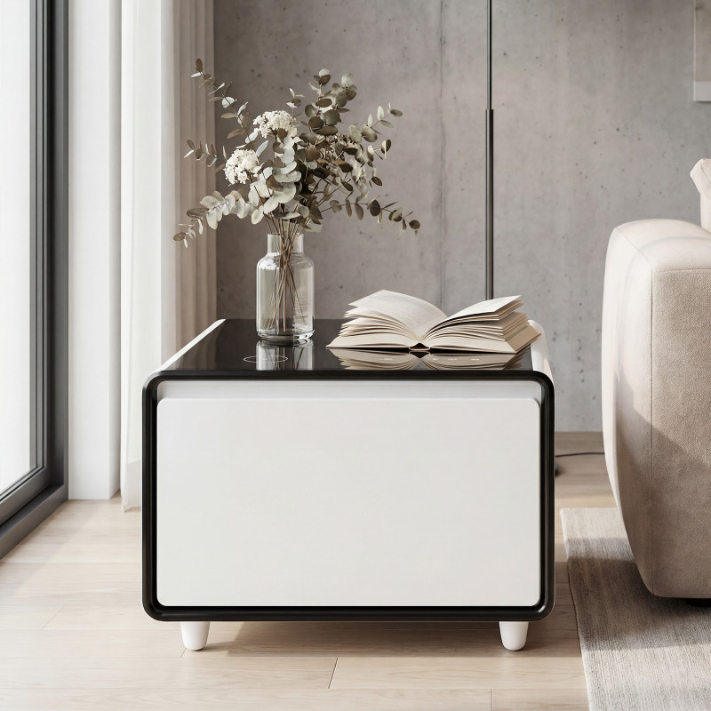Modern Smart Coffee Side Table with Built-in Fridge Power Socket Induction Light