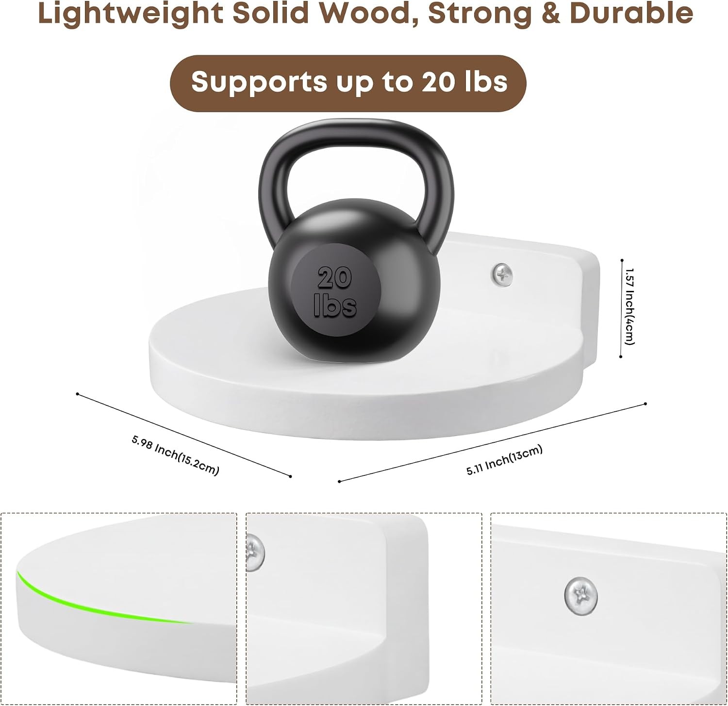 Small Round Floating Shelves 6″ Solid Wood Wall Ledges for Home Decor