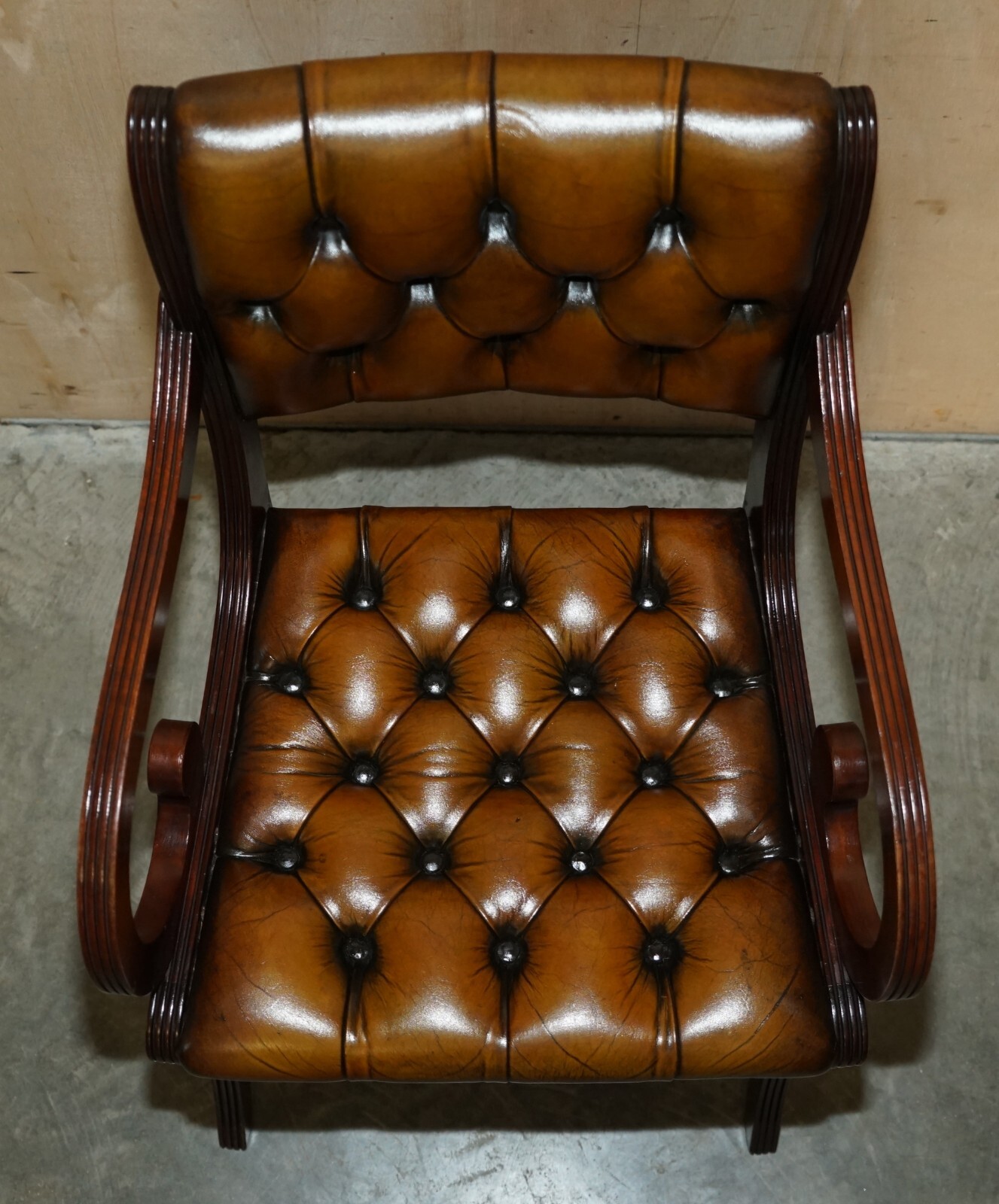 EIGHT VINTAGE MAHOGANY FULLY RESTORED CHESTERFIELD BROWN LEATHER DINING CHAIRS 8