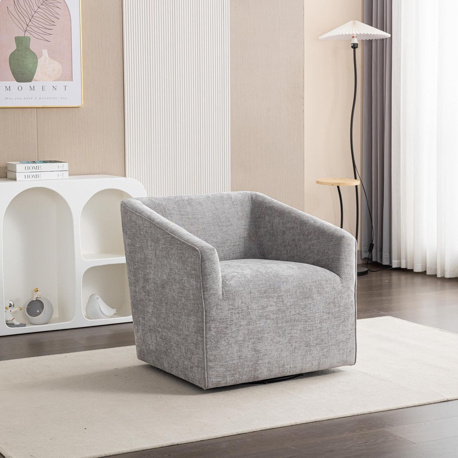 Modern Gray Swivel Barrel Armchair by – 360° Comfort