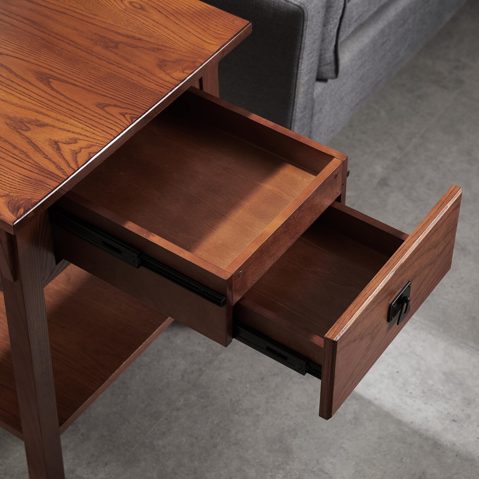 Mission End Table, Solid Wood, 1 Storage Drawer, Secret Compartment, Bottom D…