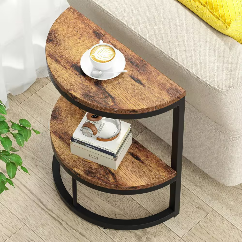 Kerlin 19.7 In. Width Brown Wooden C-Shape End Table, 2-Tiers of Side Table for