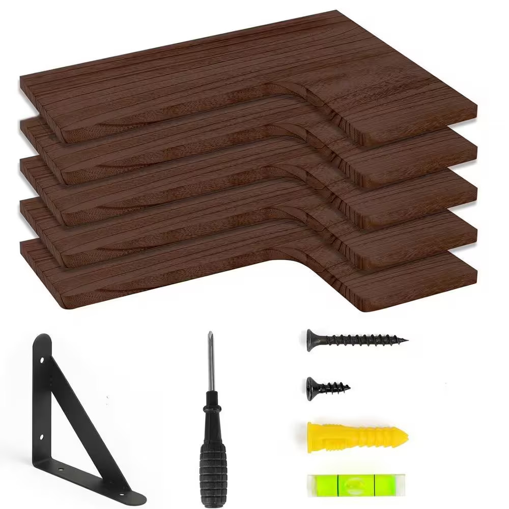 16.1 In. W X 11.4 In. D Brown Corner Decorative Wall Shelf, Floating Shelves (Se