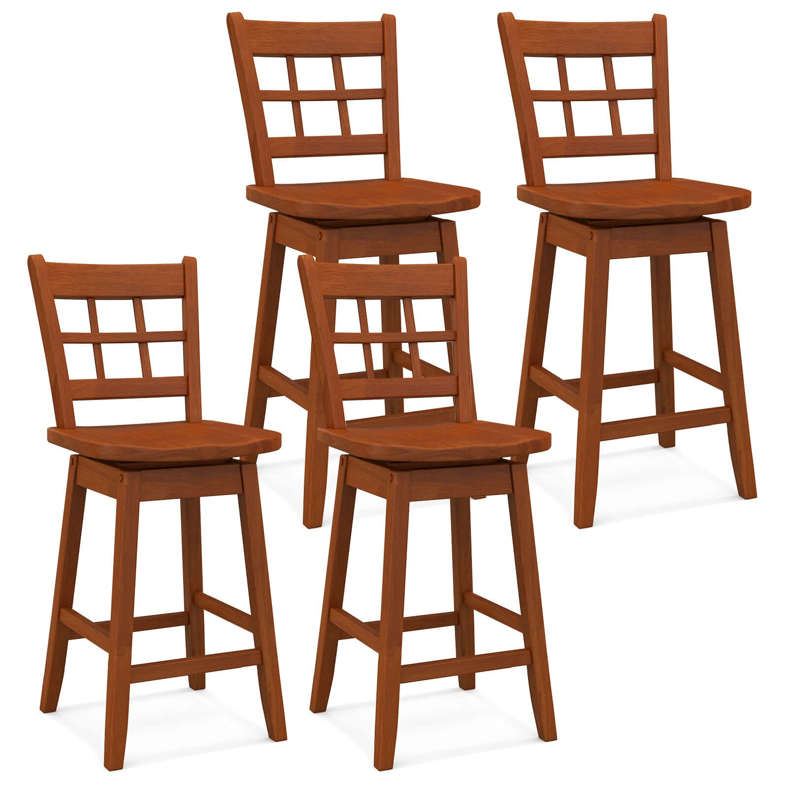 4PCS 24.5 Inch Counter Height Bar ChairsSwivel Bar Stools W/ Hollow Backrest