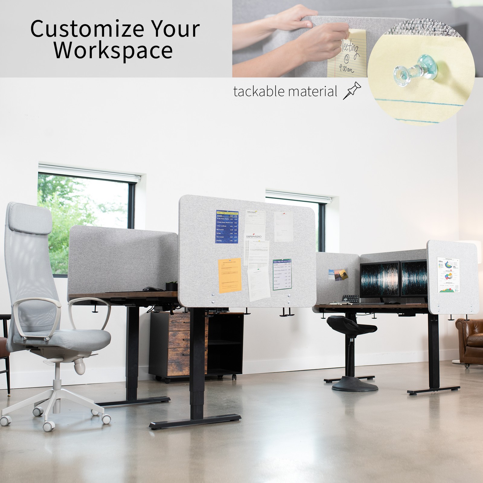 VIVO Gray Clamp-on 60 x 24 inch Desktop Privacy Panel | Cubicle Desk Divider