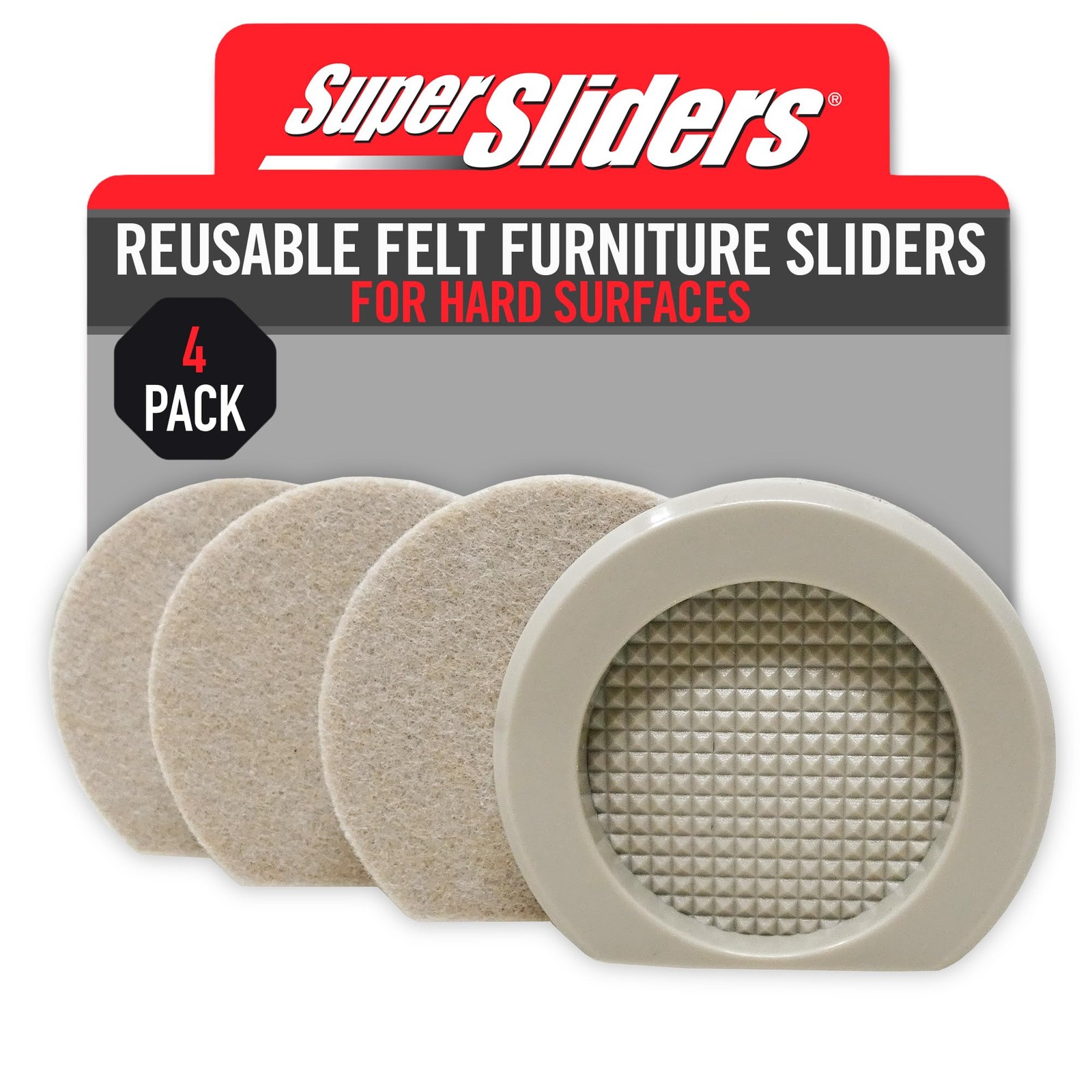 Super Sliders 3″ Cupped Reusable Felt Furniture 1 Count (Pack of 1), Beige