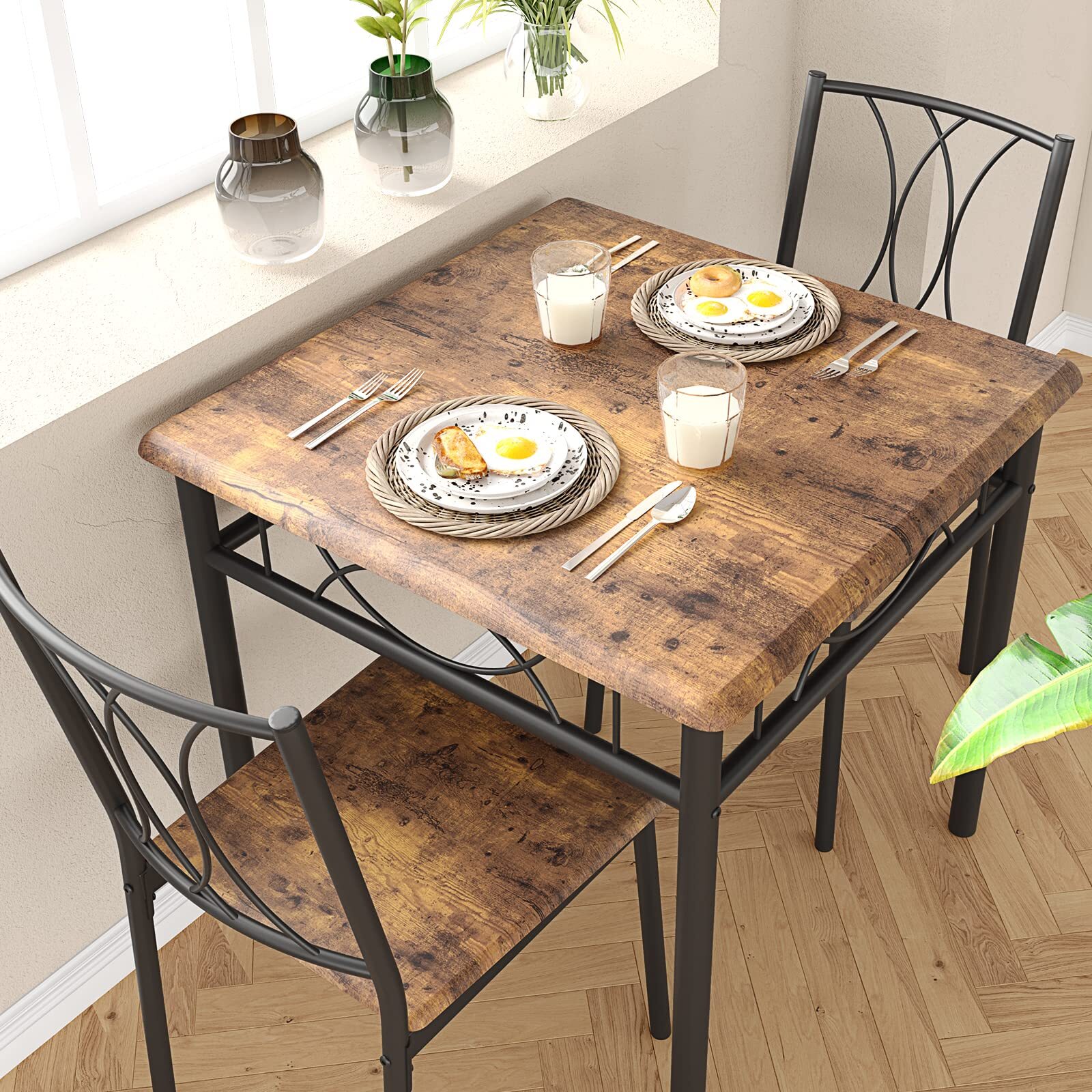 ☑️Dining Table Set for 2 Kitchen Table and Chairs for 2 Metal and Wood Chairs NE
