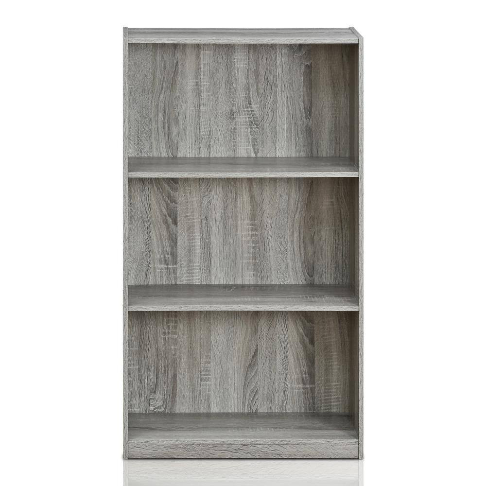 39.5 In. French Oak Gray Wood 3-Shelf Standard Bookcase with Storage