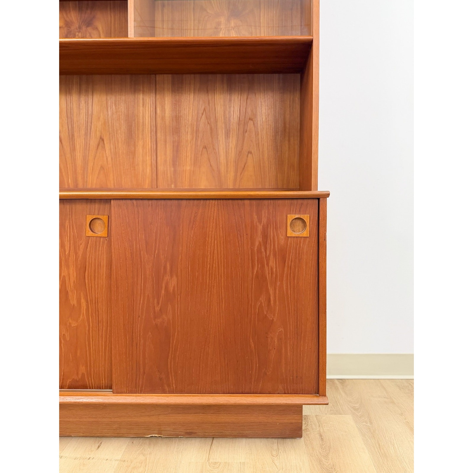 MCM Teak 2 Piece China Cabinet Sliding Doors Shelves Vintage Buffet Storage