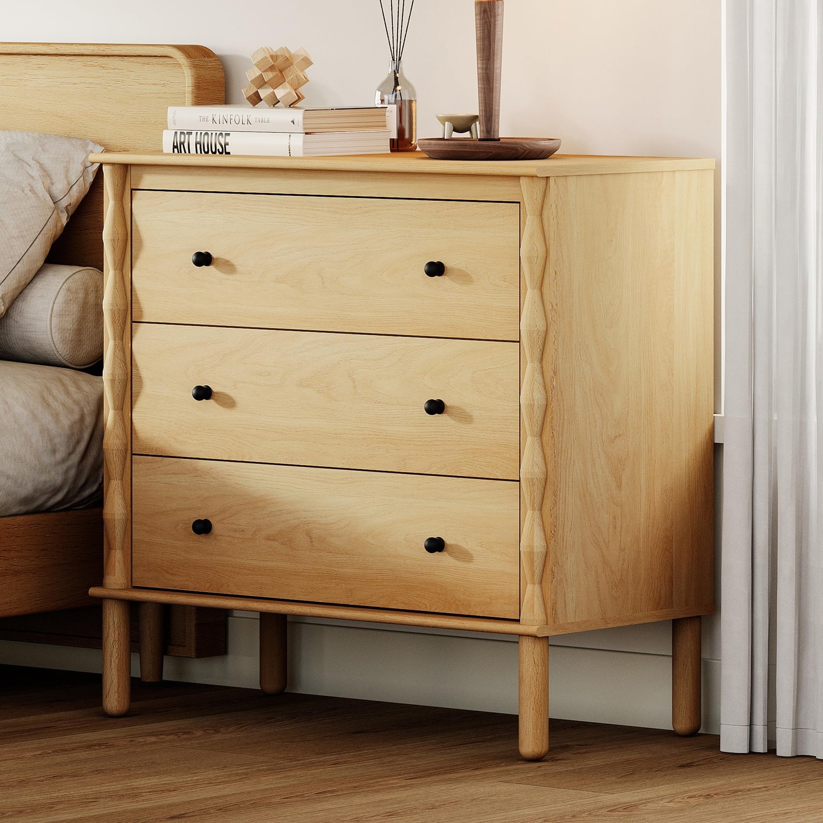 Nightstand with Deep Drawer and Wide Tabletop,Oak,1 Pack