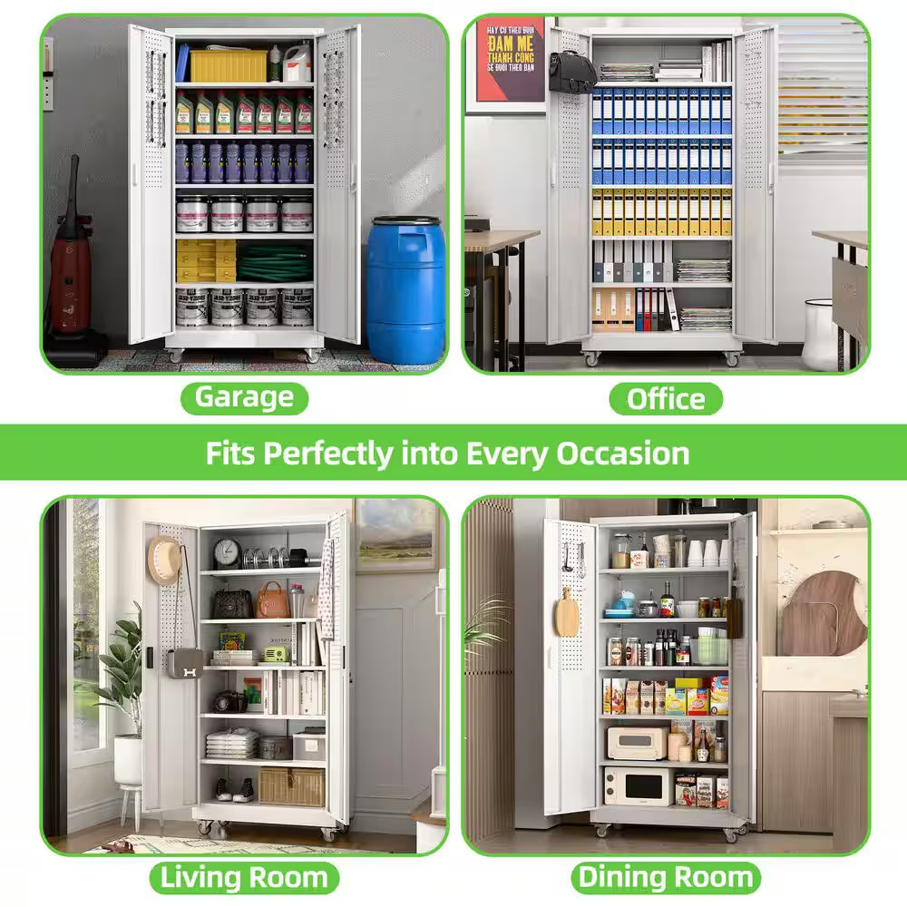 32 In. W X 71 In. H X 16 In. D Steel Rolling Freestanding Cabinet with 5-Adjusta