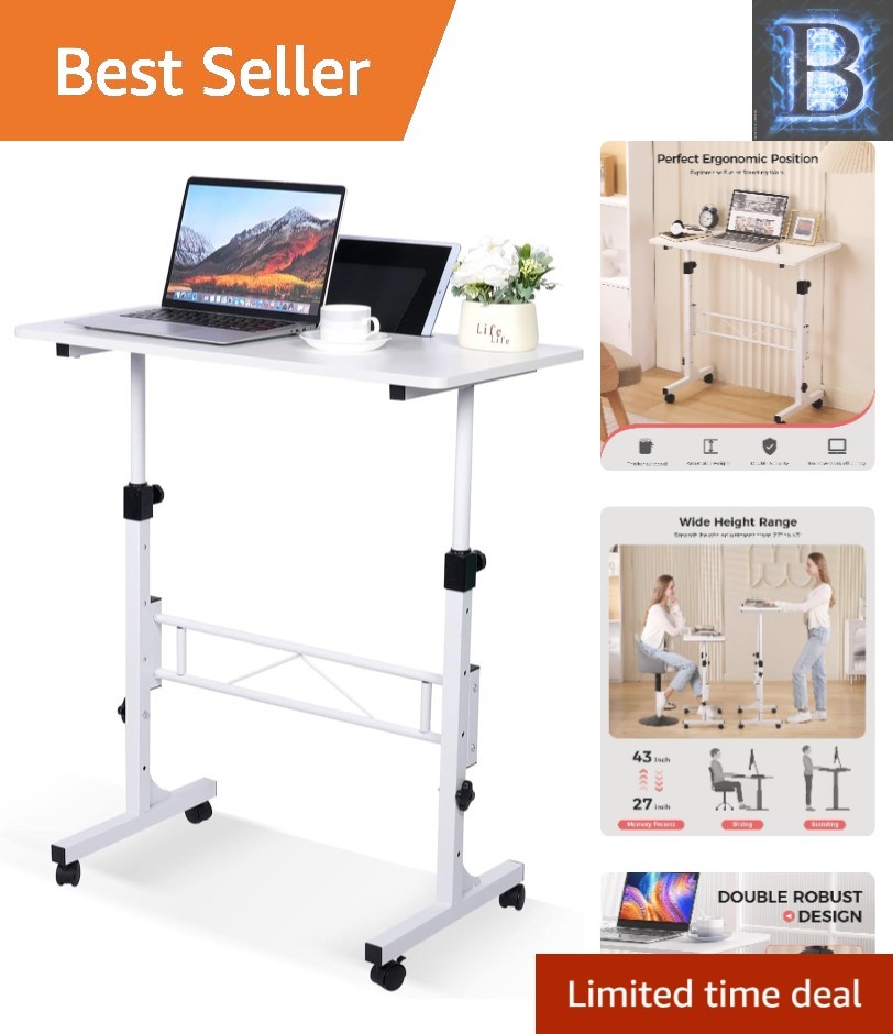 Portable Adjustable Standing Desk on Wheels – Ergonomic Height 27-43.5″