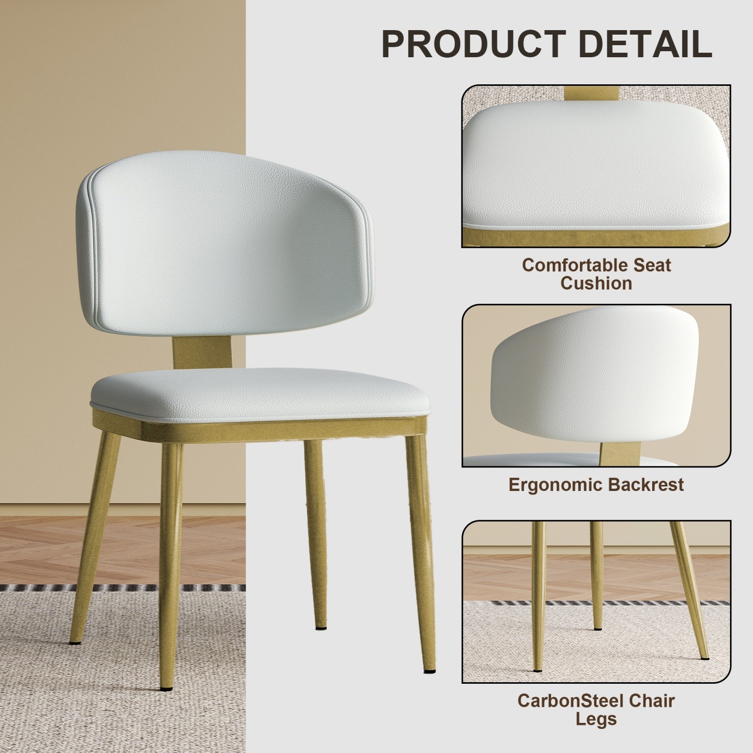 Set of 2 Modern Dining Chairs w/ PU Leather Upholstered Seat & Carbon Steel Legs