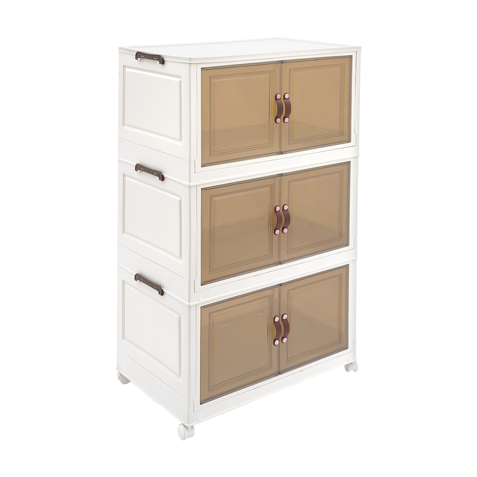 3PCS Foldable Stackable Storage Cabinets with Wheels White 25.59*16.54*43.5in