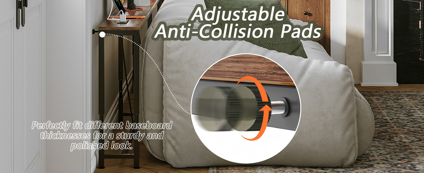 110.2″ Behind Couch Table Adjustable Height 23.8~34.8″ with 2 Charging Stations,