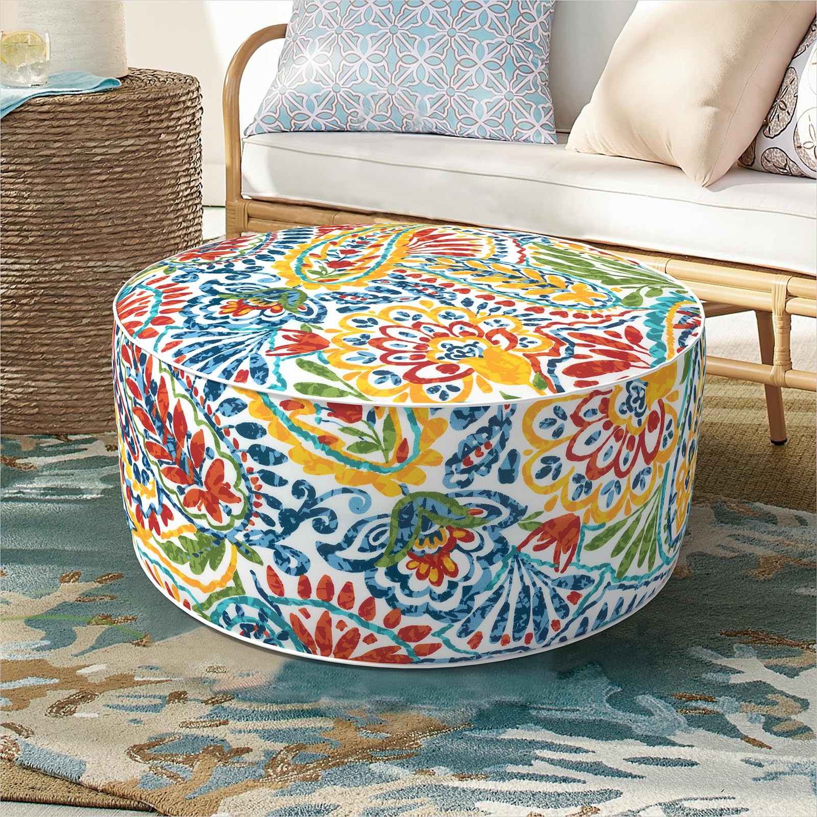 Inflatable Ottoman Stool D21 xH9 for Outdoor/Indoor Use, Water Repellent Pati…