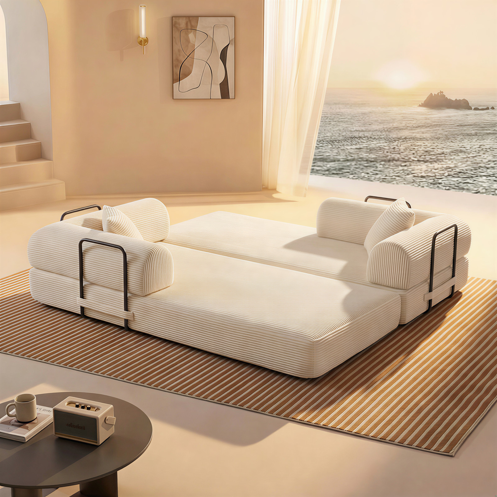 New Compression Sofa,Convertible Floor Sofa Bed-with Pillow Back Support Armrest