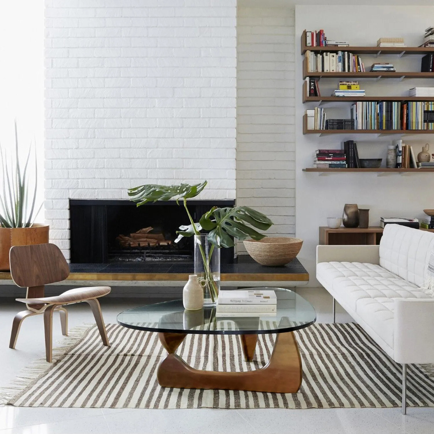 Open Box Noguchi Style Coffee Table in Walnut 8mm Triangle Glass Solid Wood Base