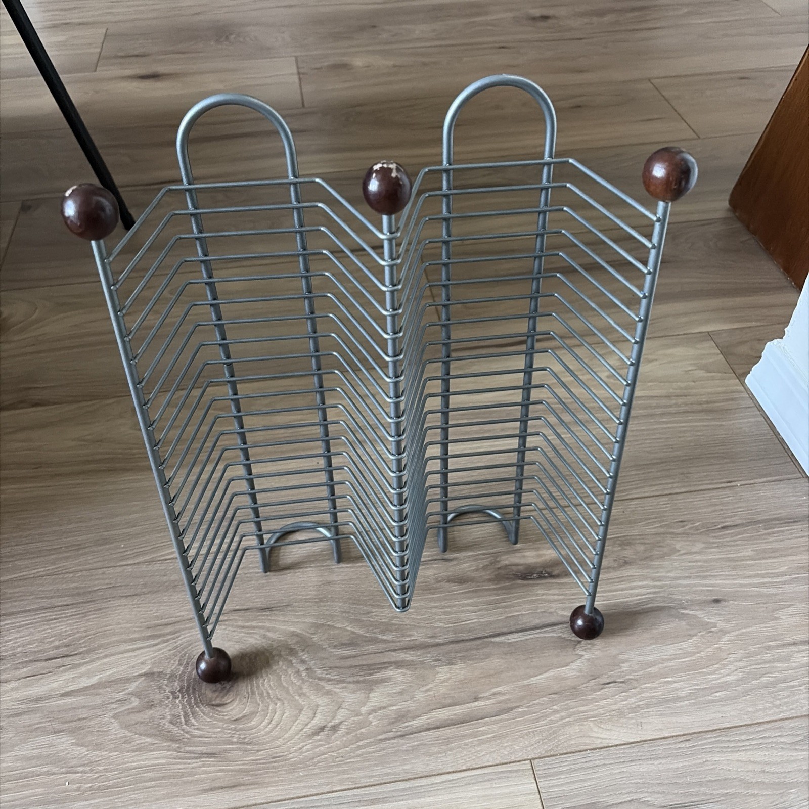 CD Tower Rack Holder Vintage Silver Steel Wood, Holds 40 CDs