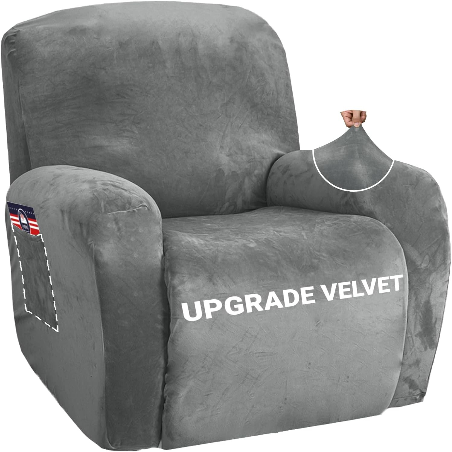 ZNSAYOTX Stretch Velvet Recliner Cover 4-Pieces, Thick Soft Recliner Chair Slipc