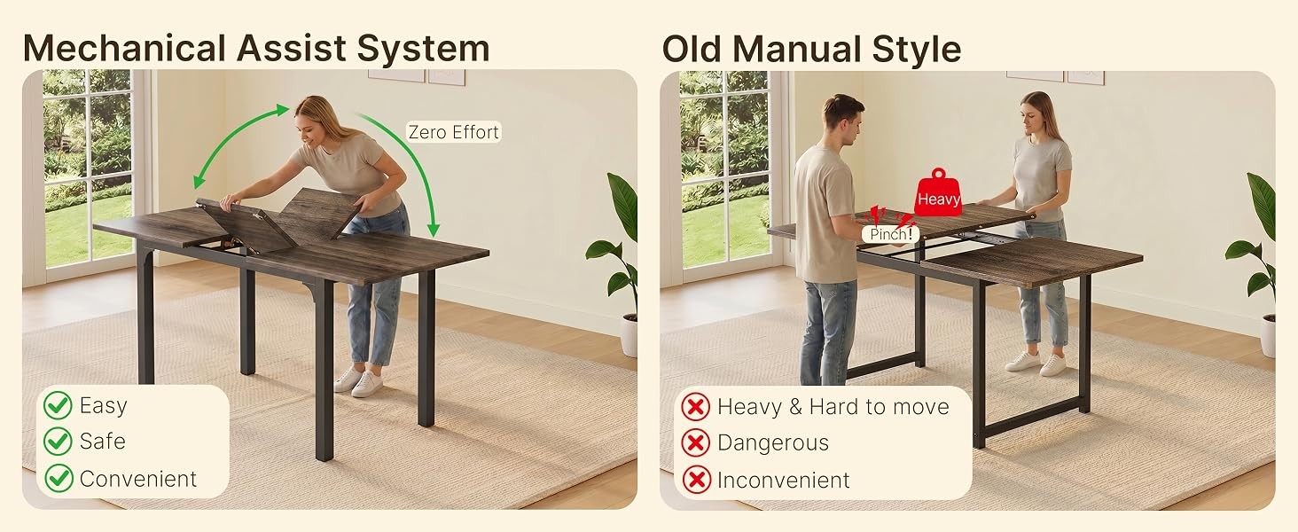 63“ Extendable Dining Table Set with 180° Smart-Flip Pivot, Grey | dining room