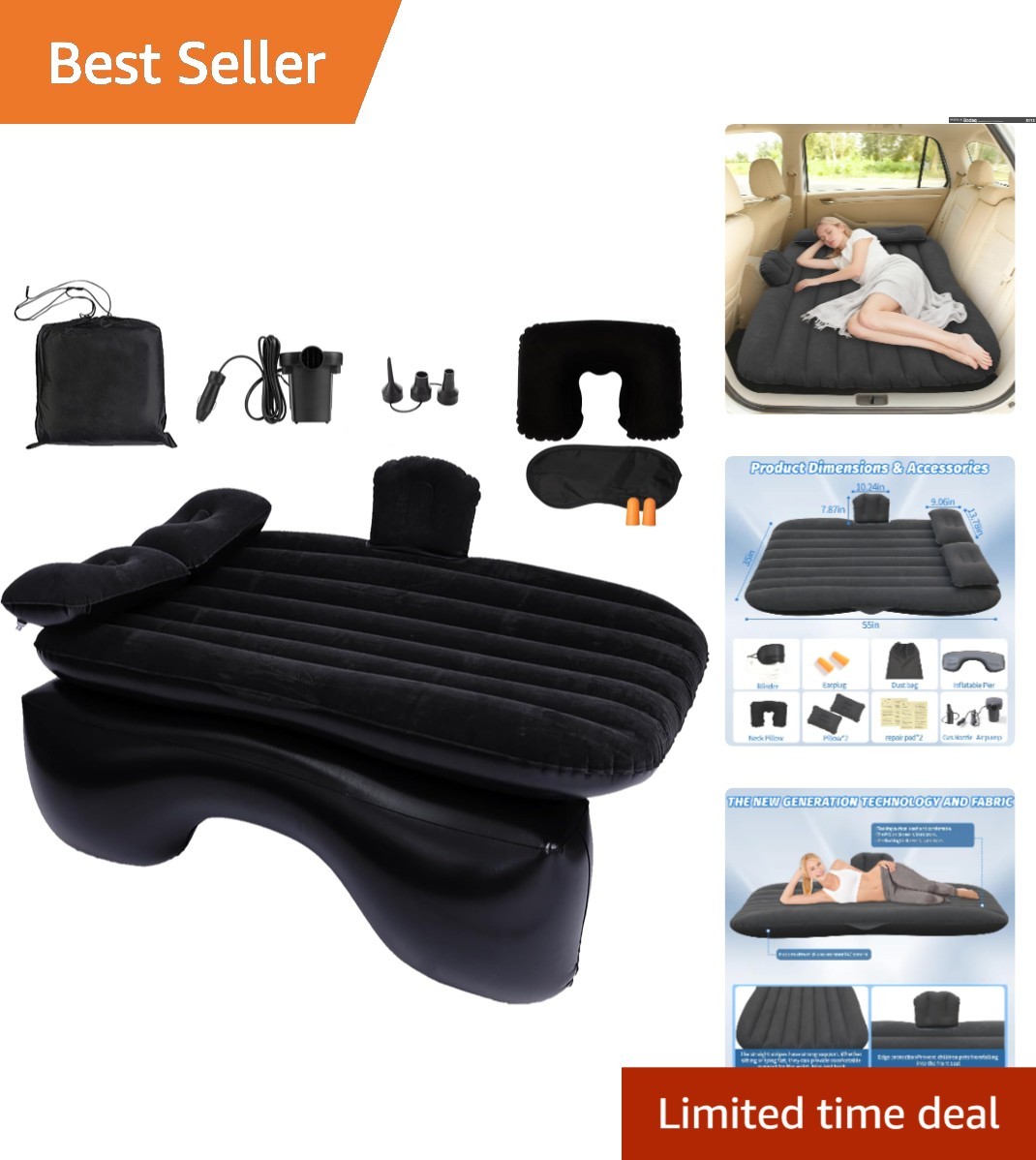 Onirii 8-Piece Travel Air Mattress Set – 55″L x 35″W Compact Comfort for Camping