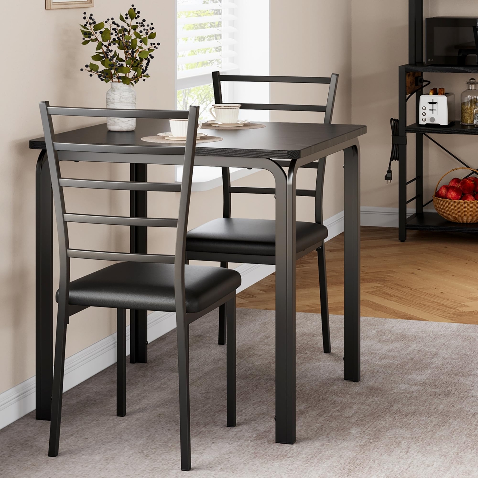 3 Piece Dining Table Set Wooden Kitchen Table and 2 Chairs Set for Small Spaces