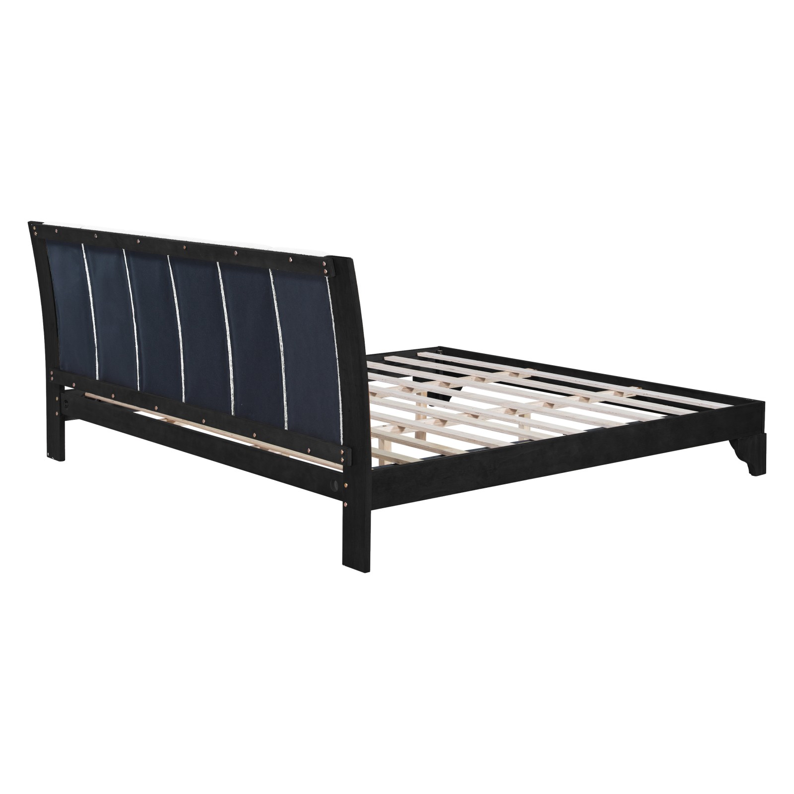 King Size Bed Frame Black White Pine MDF 82.7″x85.2″ 600 lbs