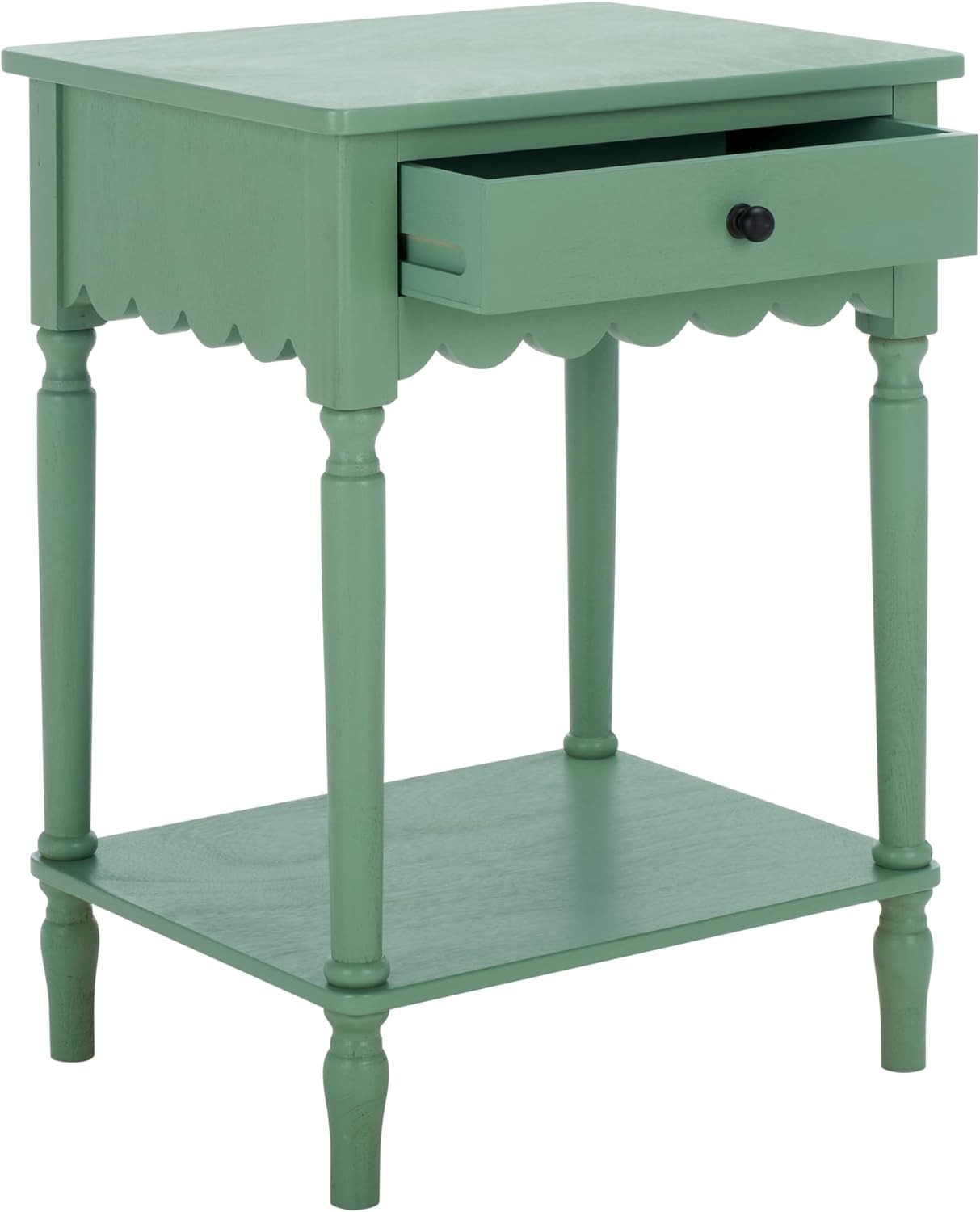 Home Collection – Haven Sage Green Accent Table with Drawer & Shelf, Scalloped