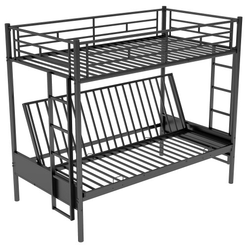 Convertible Bed Twin over Full Metal Bunk Bed Multi-Function Black Bed Frame