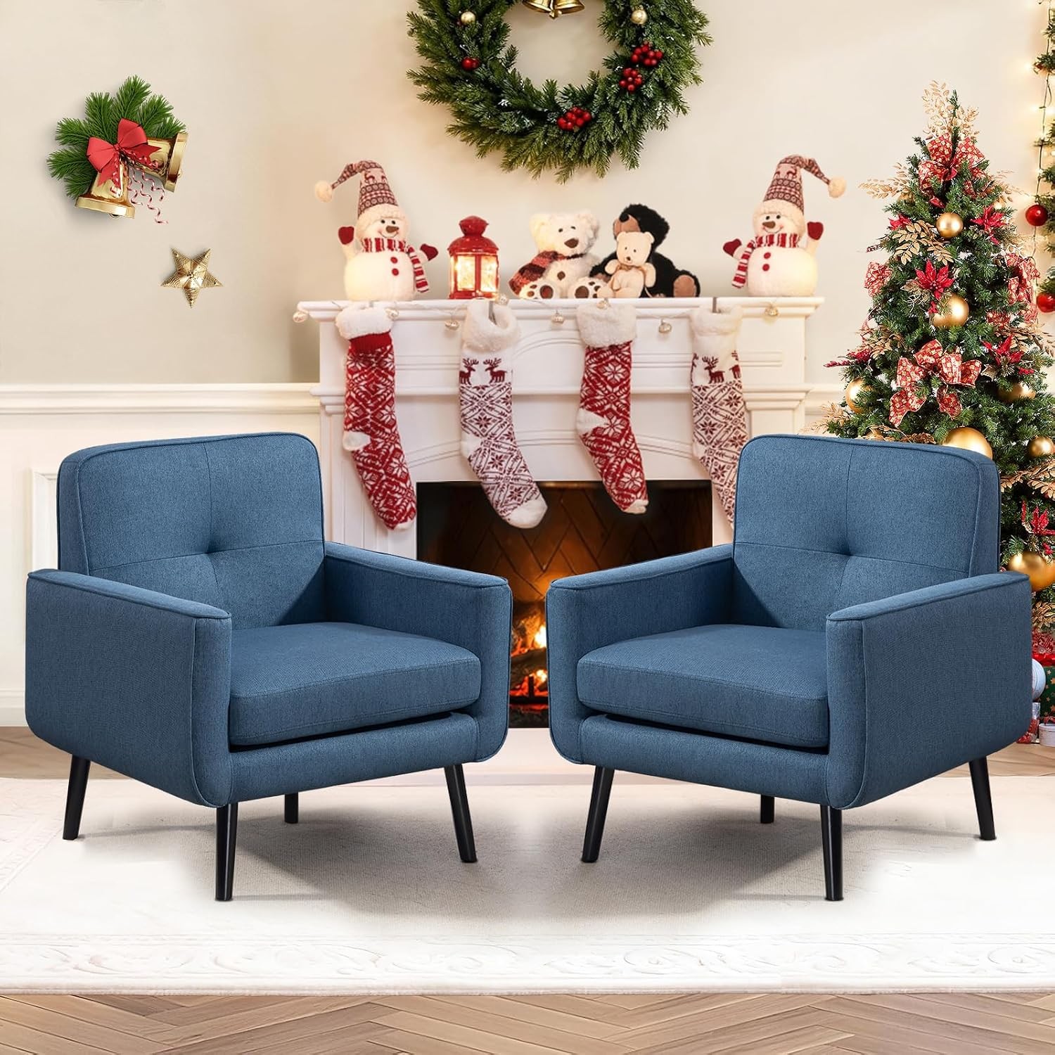 Mid Century Accent Chair PU Leather Modern Chair W/ Wooden Frame Cozy Armchair
