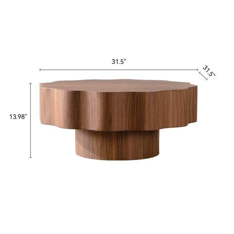 31.5″ Scalloped Edge Coffee Table – Walnut MDF Wood Grain Sticker Center Table