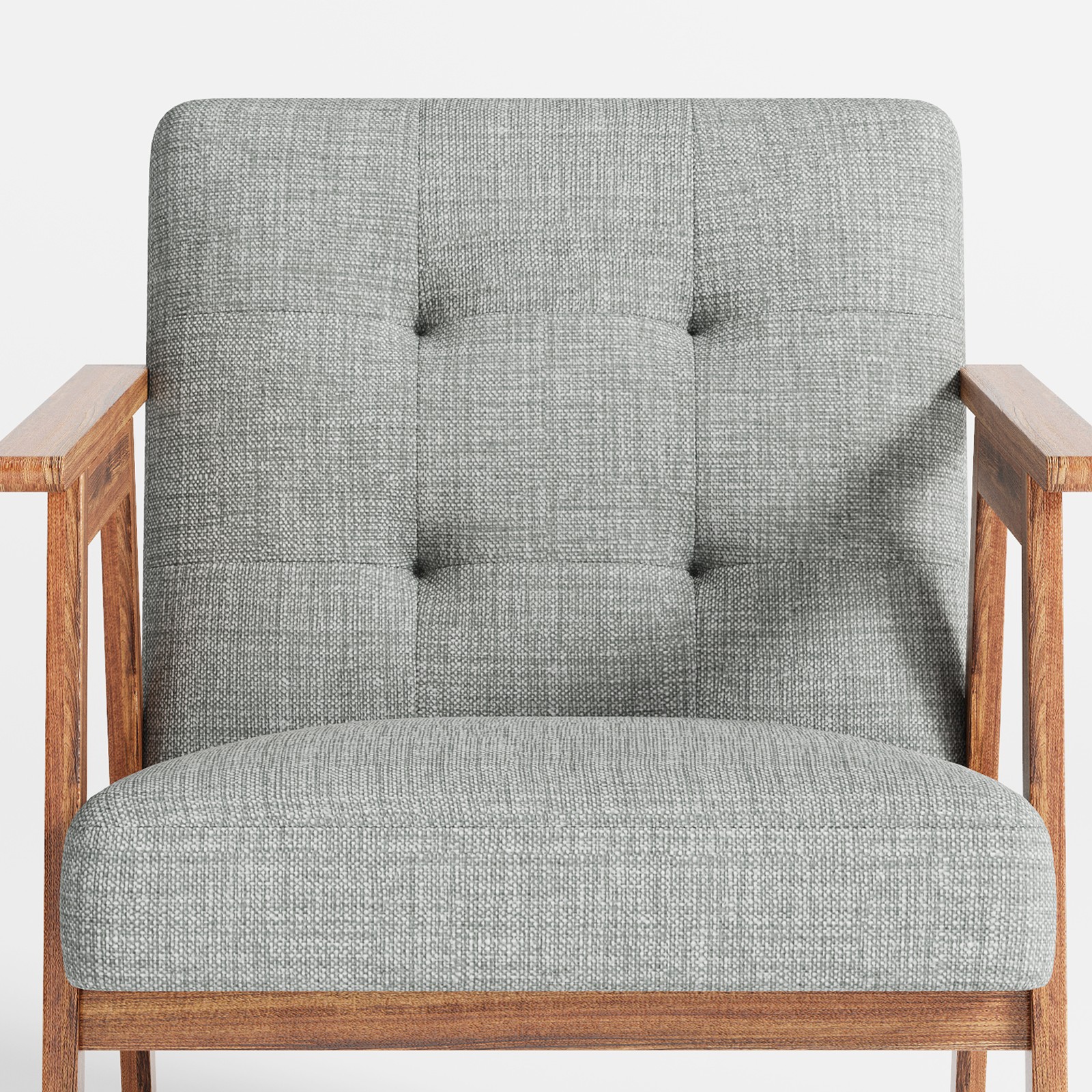 Light Grey Modern Accent Chair with Walnut Finish – Thick Cushion