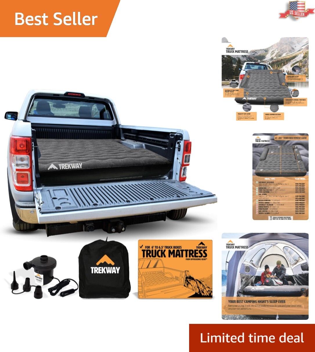 Durable Double Size Inflatable Truck Bed Mattress with 12V Pump and Carry Bag