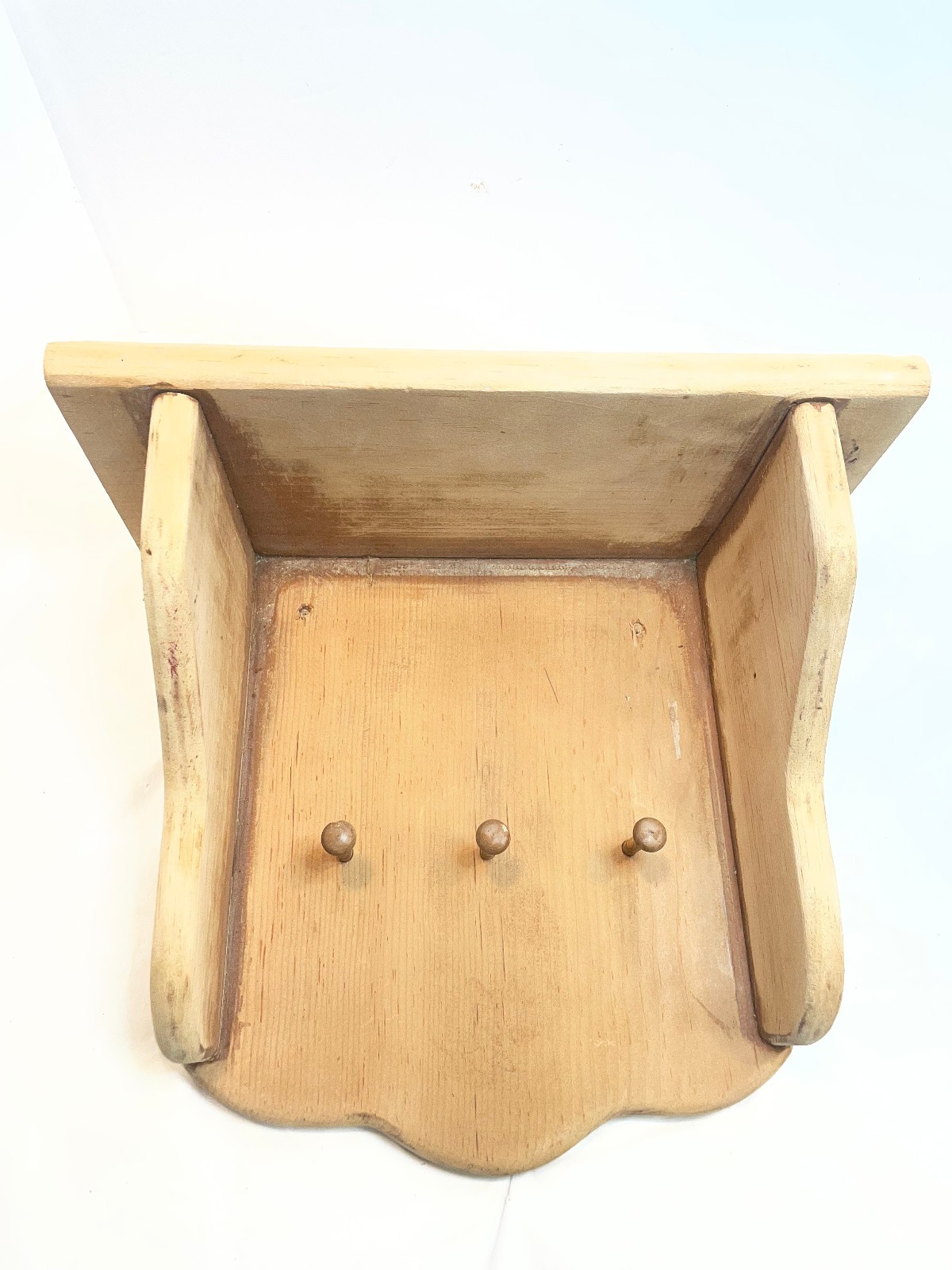 Vintage Rustic Country Wood Wall Shelf Primitive Decor Pegs Unfinished