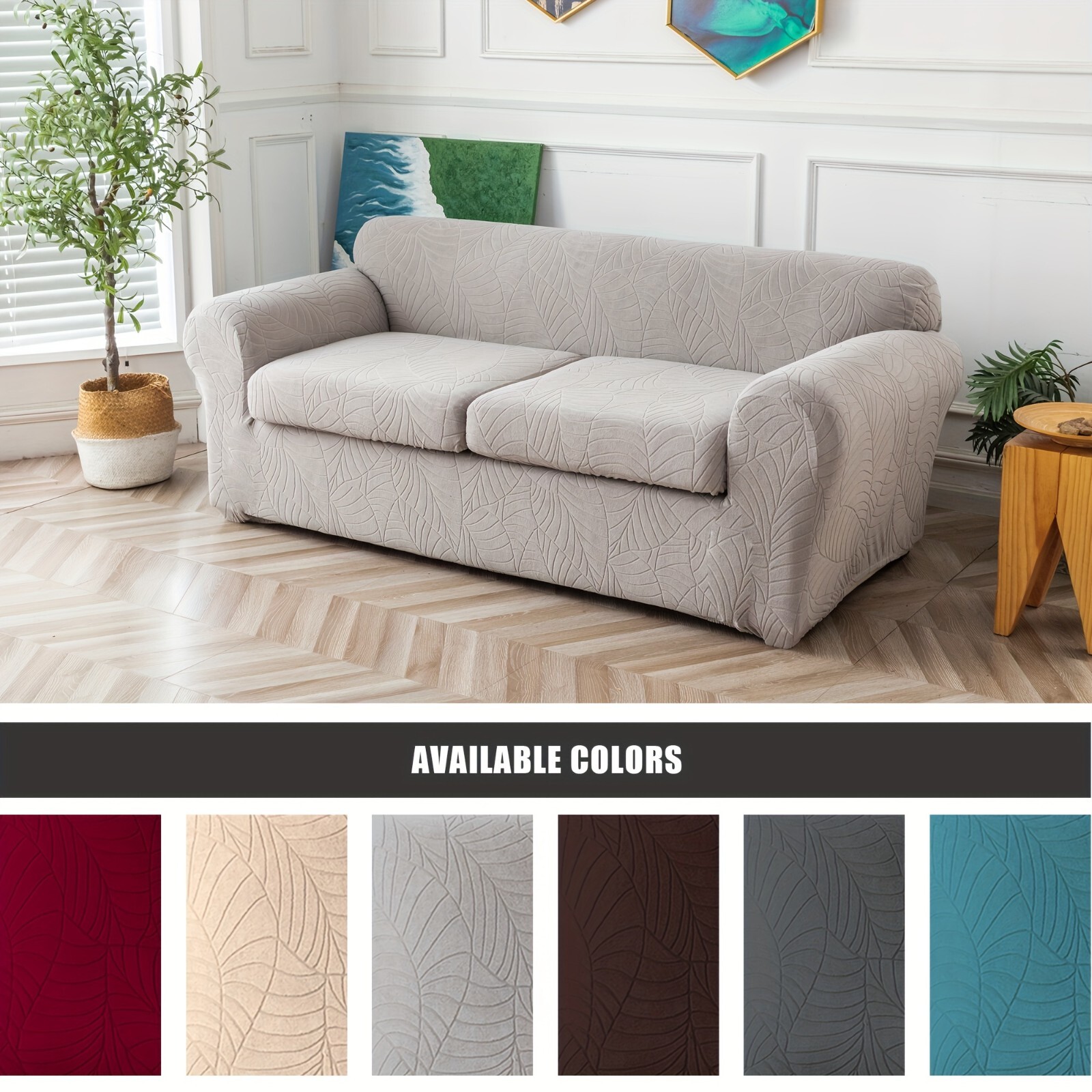 Waterproof leaf textured jacquard stretch sofa cover with cushion cover – soft