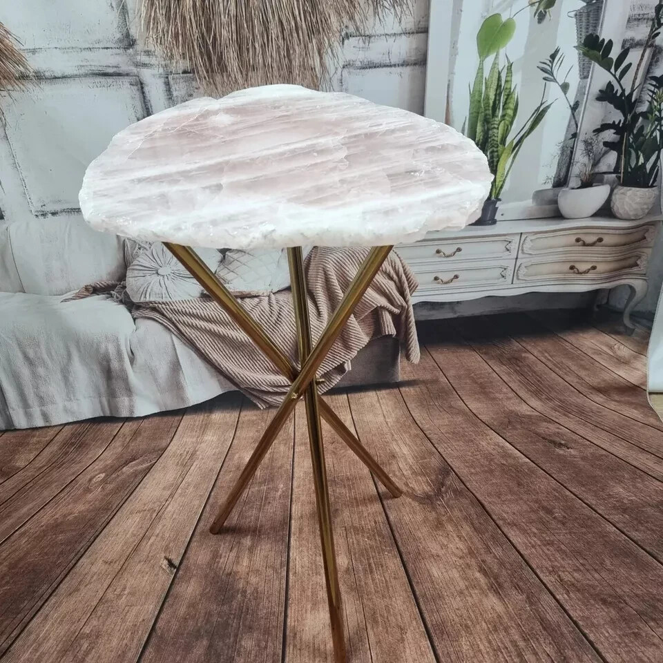 Rose Quartz Coffee Table Top, Live Edge Crystal Quartz Table Top, Handmade Decor