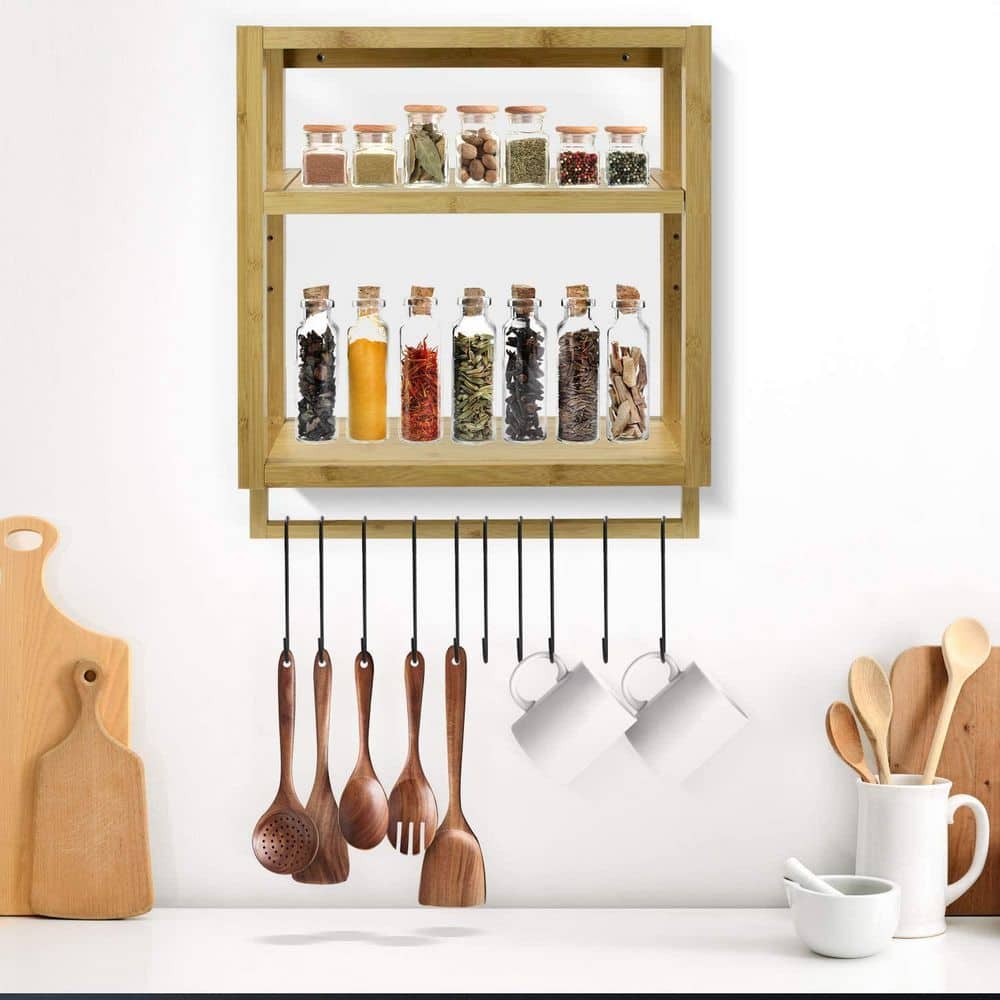 Sorbus 20.5×8.25×23 in. Scandinavian Wall Mount Bathroom Shelf Bamboo Wood
