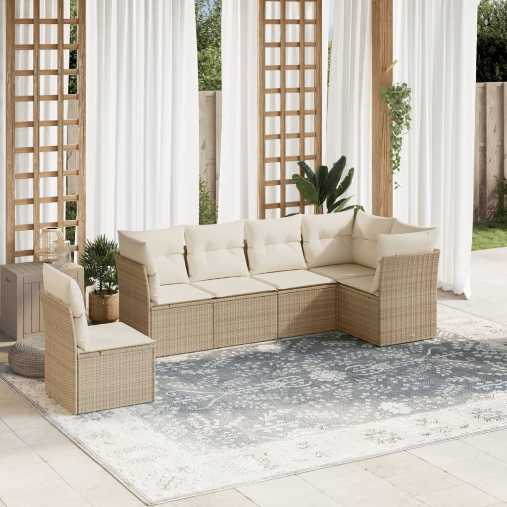 Garden Sofa Set Beige Poly Rattan, Polyester, Foam, Cotton fiber