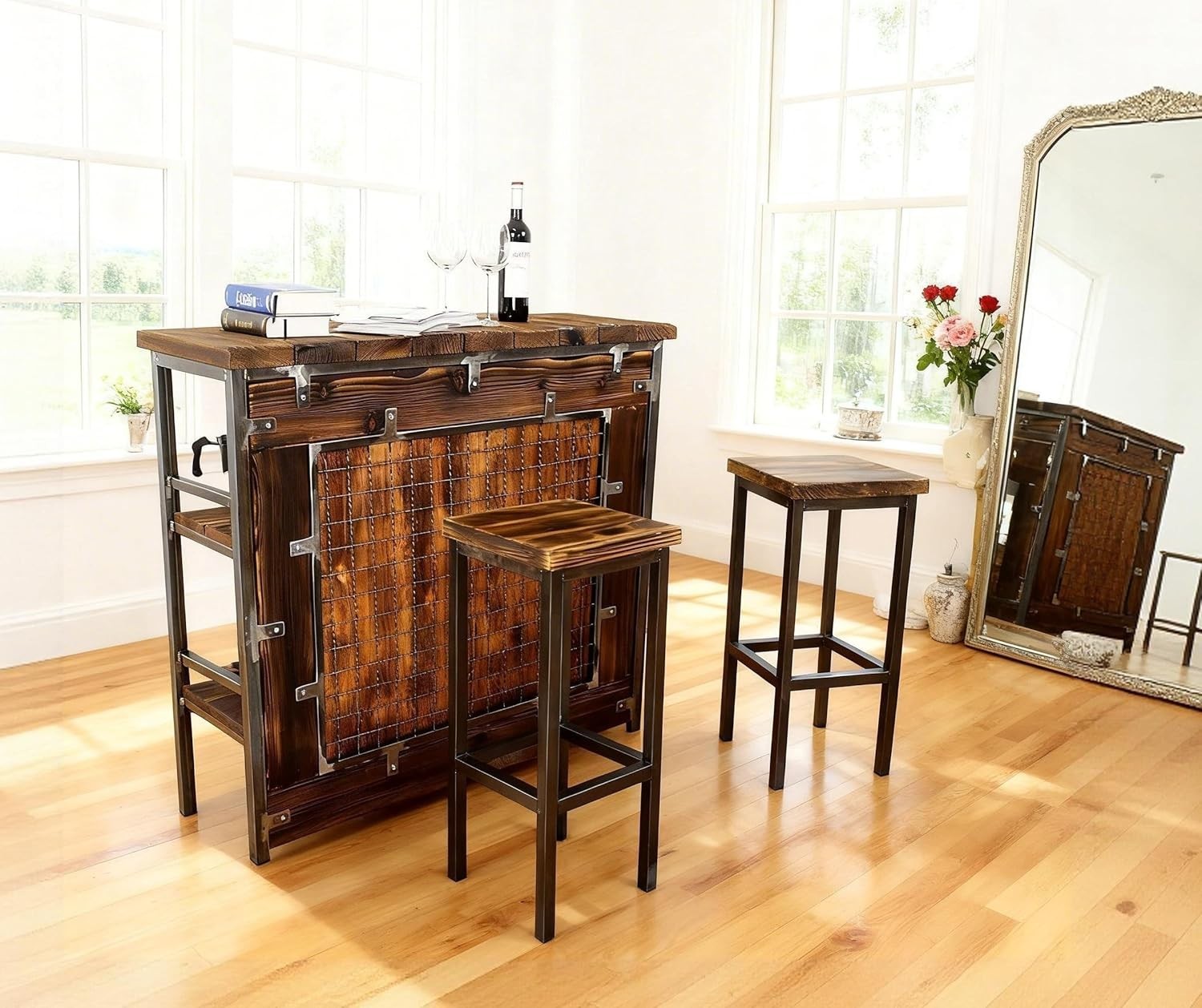 Solid Wood Bar Table Industrial Rustic Vintage Handmade Pub Counter Height 42″
