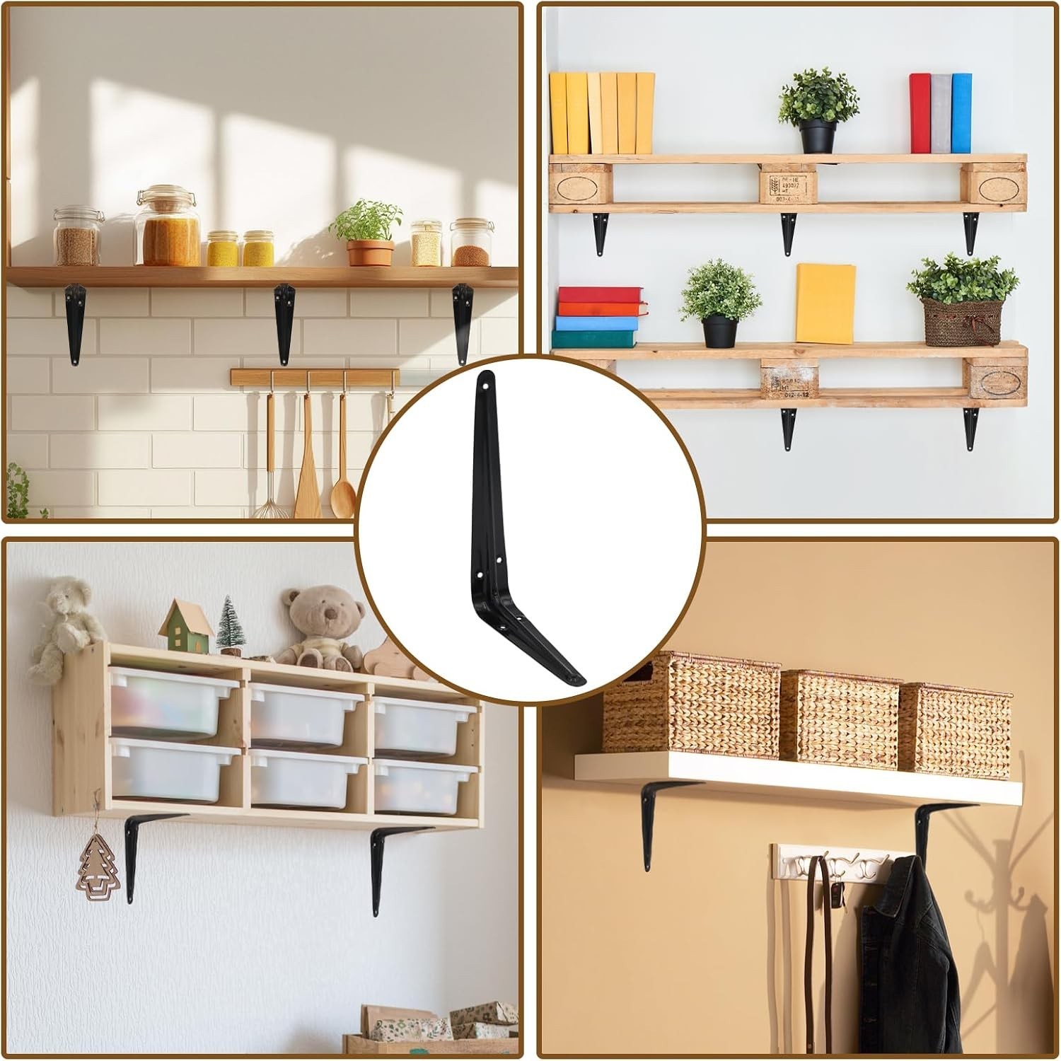 24Pcs 8 x 6 Inch Black Shelf Brackets, Heavy-Duty Metal Steel Corner L Bracke…