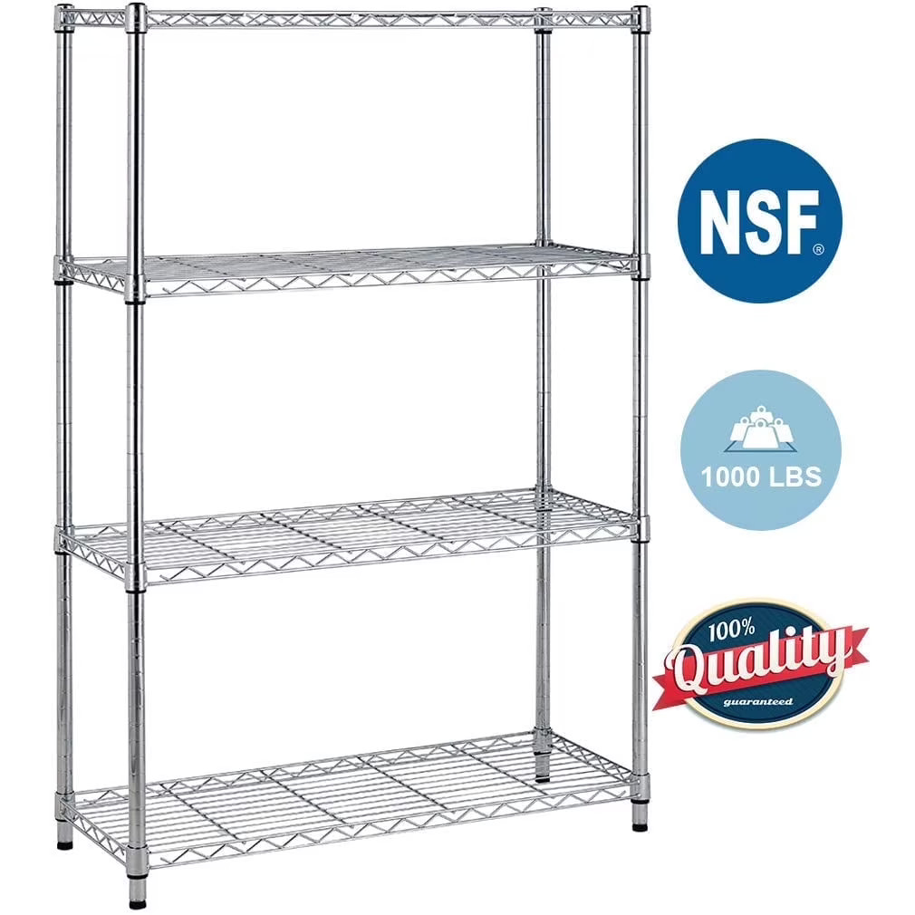 4-Shelf Wire Shelving Unit, Heavy Duty Chrome, Adjustable, 1000 lb Capacity